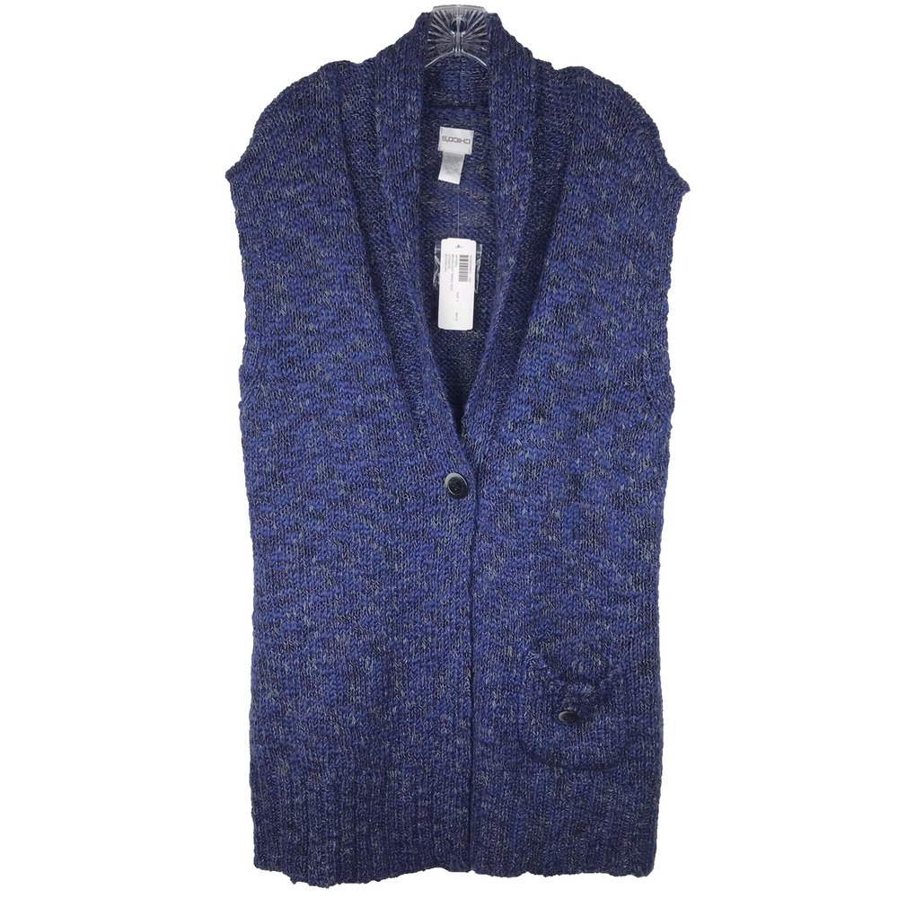 NWT Chico’s Moonlight Tweed Vest Marled Sweater Knit Blue Purple Size 3 XL 16